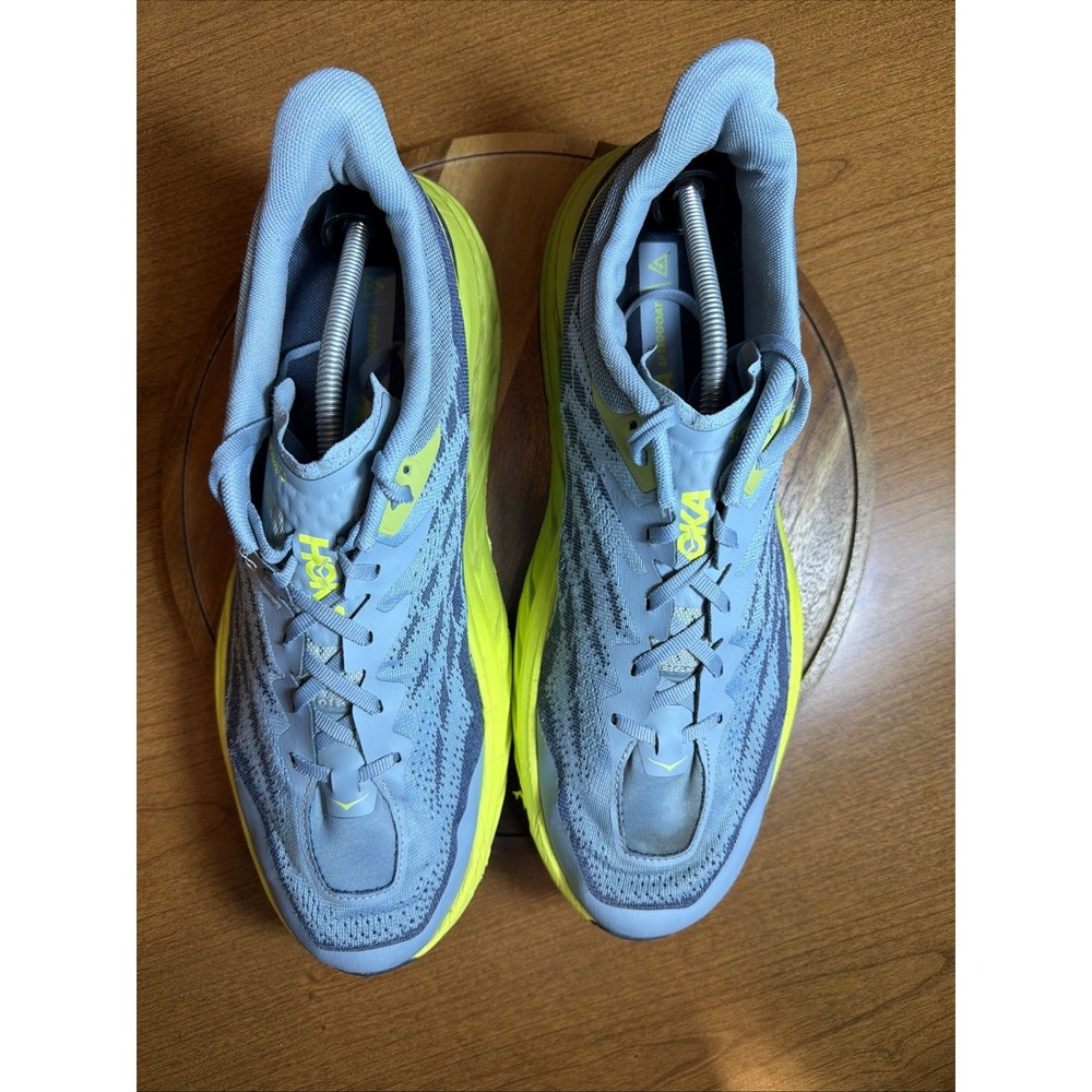 HOKA ONE ONE Men's Shoes Size 14 2E Speedgoat 5 Wide Stone Blue/ Dark Citron - Picture 9 of 16